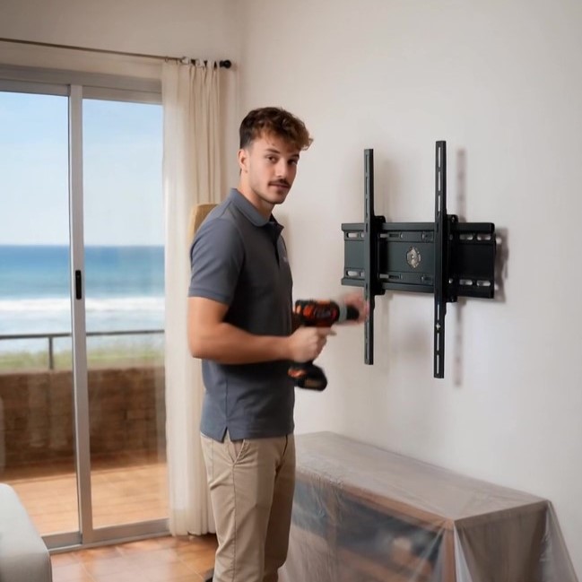 Instalación de soportes para TV hasta 43 pulgadas — colocación en pared con nivelación